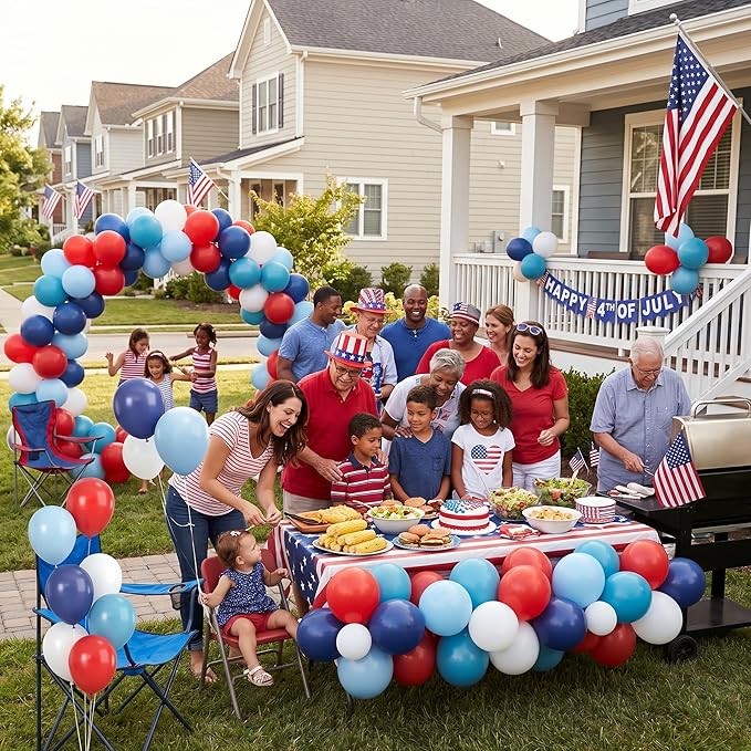 HILAVO Red Blue White Balloons, 60 PCS 12 inch Navy Light Blue Red and White Balloons for Baseball Birthday Party Britain Sporting Patriotic Labor Memorial Day 4th of July Independence Day Decorations