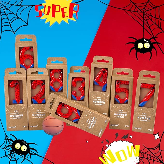 PHD CAKE 2.76 Inch Number 8 Spider Birthday Candles, Spider Cartoon Themed Number Candles, Cake Number Candles, Party Celebration