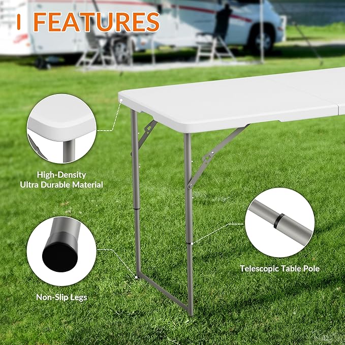 Elevon Folding Table Set with 2 Black Folding Chairs,4 Feet Heavy Duty Fold-in-Half Utility Table Sets for Picnic, Event, Training, Outdoor Activities, at Home and Commercial Use