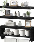 QEEIG Bathroom Floating Shelves for Wall - Shelf Over Toilet Paper Storage Farmhouse 24 inch Set of 3, Black (028-60B3)
