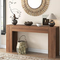 knoworld 63-Inch Long Console Table with LED Light, Farmhouse Sofa Table Behind Couch, Wooden Console Table for Entryway Hallway Entrance Living Room, Brown