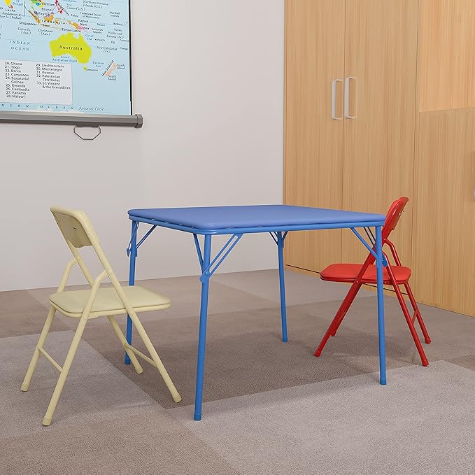 Flash Furniture Mindy Kids 3-Piece Folding Square Table and Chairs Set for Daycare and Classrooms, Children's Activity Table/Chairs Set, Multicolor