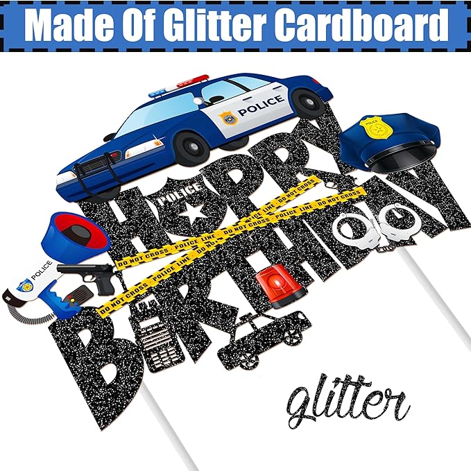 Police officer Cake Topper Police Birthday Cake Pick Police Car Birthday Party Decoration Police Party Cake Decor for Police Retirement Baby Shower Supplies