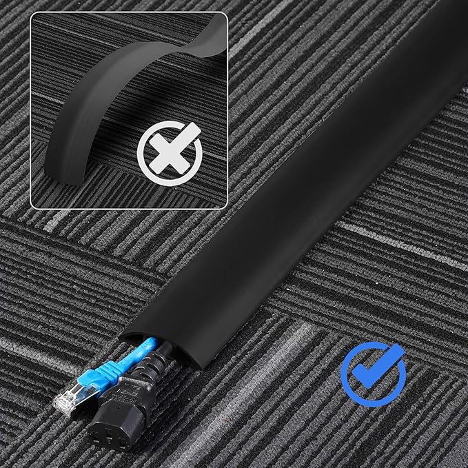 Floor Cord Cover 4ft, Cord Hider Floor Hide Extension Cords, PVC Cable Management Cover, Cable Protector Cord Cavity W0.6in x H0.32in Grey Wood