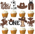 24Pcs Cowboy 1st Birthday Party Cupcake Toppers Western First Birthday Party Decorations Glitter My 1st Rodeo Party Cake Picks for Wild West Cowboy Theme Party Supplies
