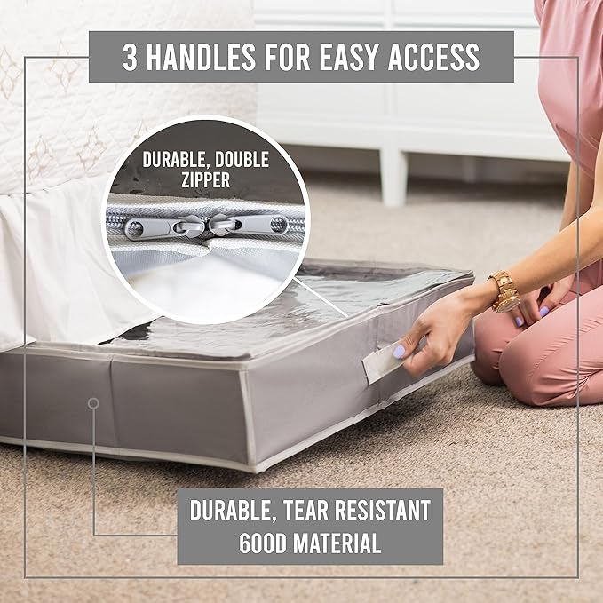 Under Bed Shoe Storage Organizer - TEAR-RESISTANT Heavy Duty 600D Material - Fits All Styles Men's and Women's Shoes, Up to 16 Pairs - Extra-Strong Zipper - Grey - Perfect for College Dorms
