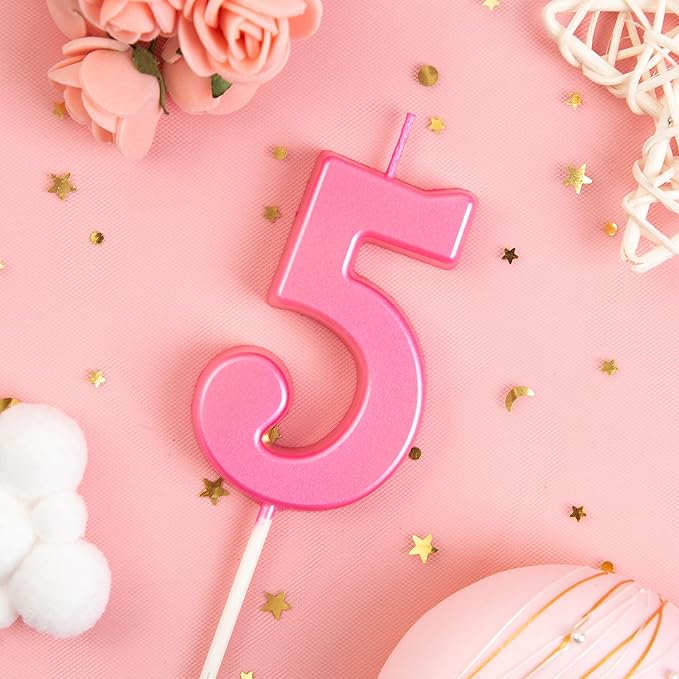 PHD CAKE 2.76 Inch Modern Pink 5 Number Birthday Candles, Pink Number Candles, Cake Number Candles, Party Celebration