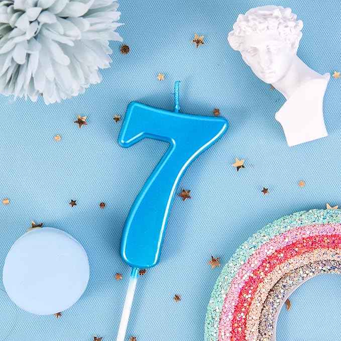 PHD CAKE 2.76 Inch Modern Blue 7 Number Birthday Candles, Blue Number Candles, Cake Number Candles, Party Celebration