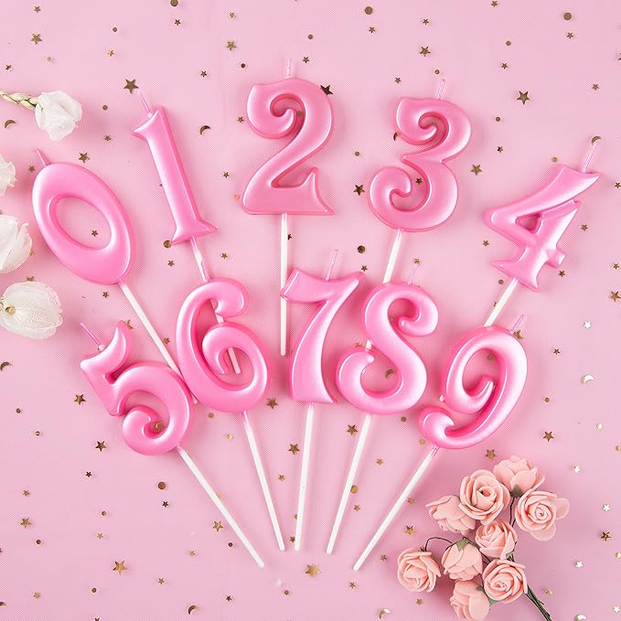 PHD CAKE 2.76 Inch Elegant Pink 5 Number Birthday Candles, Pink Number Candles, Cake Number Candles, Party Celebration
