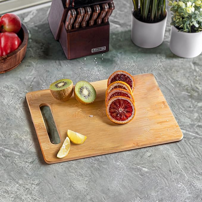 Bamboo Cutting Board, Wooden Kitchen Chopping Board for Food Prep, Chopping, Carving Meat, Fruits Vegetables, 12.5" x 9"