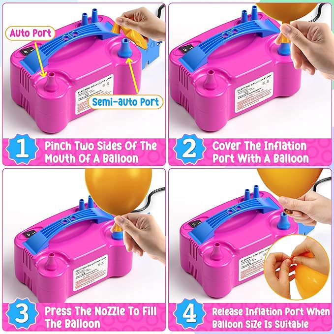Portable Electric Balloon Pump - 110V 600W Dual Nozzle Balloon Inflator Pump with 113 accessories Decorations for Party