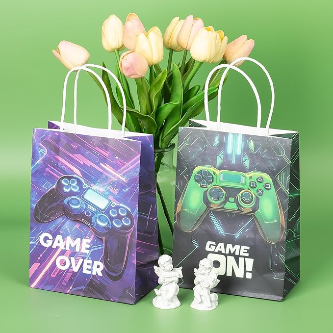 Lesnala 16Pcs Video game party favor bags with handle 2 styles Video game candy treat goodie bags for Kids Gamer Themed Birthday Party Decorations Supplies