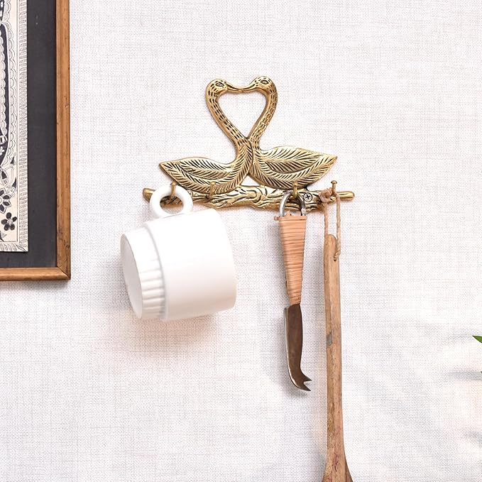 Indian Shelf 33lb. Swan Vintage Wall Hooks for Keys Decorative Gold Key Holder Antique Kids Wall Hooks Heavy Duty Coat Hook Brass Backpack Hanger