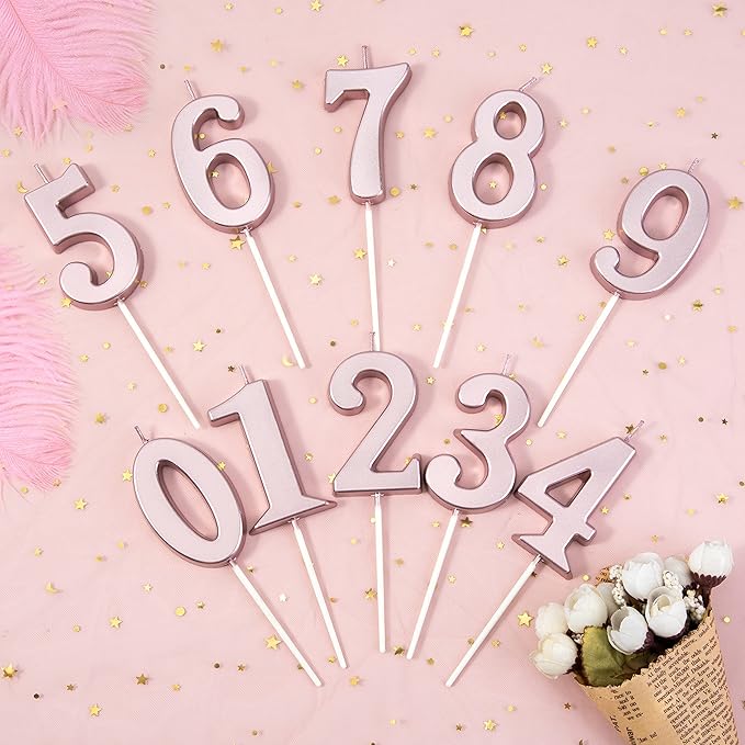 PHD CAKE 2.76 Inch Modern Rose Gold 6 Number Birthday Candles, Cake Candles for Party Celebration