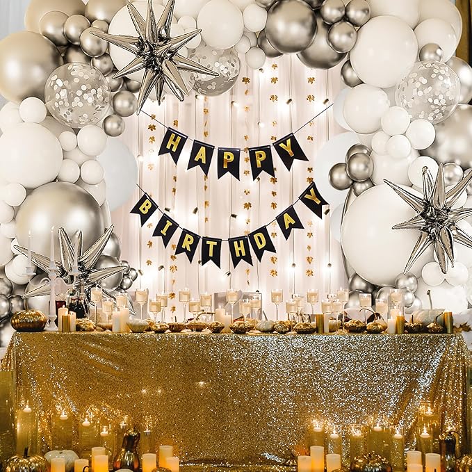 White Silver Balloons Arch Garland Kit-127Pcs Silver Explosion Star Foil Balloon Silver Confetti Balloon for Graduation,Birthday,Baby Shower,Christmas,Fiesta Party Decoration.