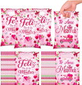 Hokinaa Mothers Day Gift Bags - 50 Pcs Feliz Día de Las Madres Bolsas de Regalo Spanish Happy Pink Floral Flower Large Plastic Goodie Treat Party Favors Snack Candy Bag Bulk with Handles for Women Mom