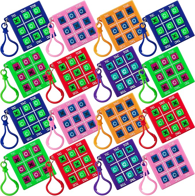 24 Mini Tic Tac Toe Games - Party Favors for Kids 3-5 and Up - 2-Inch Travel Size - Tic-Tac-Toe Keychain Game for Boys & Girls - Goody Bag Stuffers, Classroom Prizes, Valentine's Day, Birthday Gifts