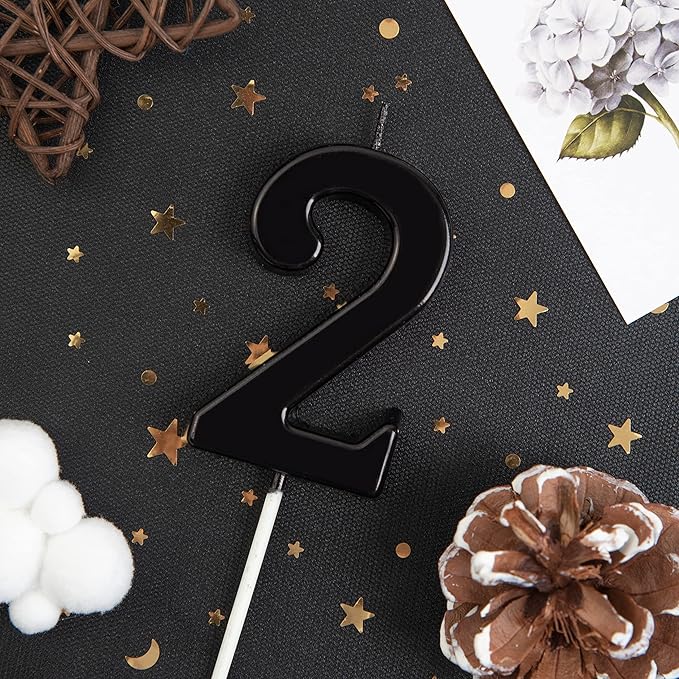 PHD CAKE 2.76 Inch Modern Black 2 Number Birthday Candles, Black Number Candles, Cake Number Candles, Party Celebration