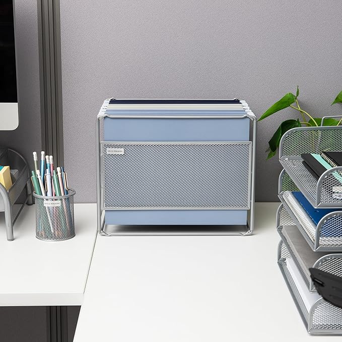 Mind Reader Hanging File Folder Organizer, Desktop Organizer, Storage, Office, Metal Mesh, Silver