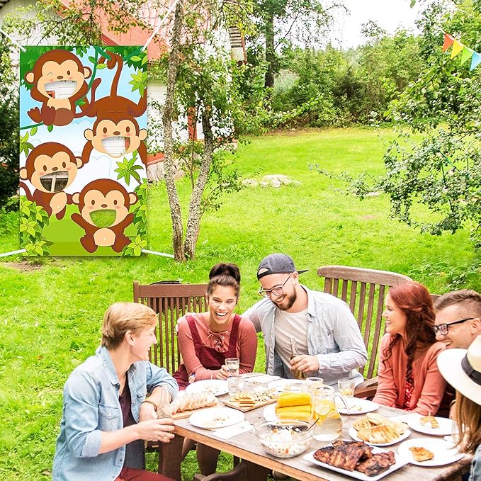 Blulu Jungle Safari Animals Bean Bag Toss Games With 3 Bean Bags, Safari Theme Party Games Decoration, Monkey Bean Toss for Family Animals Theme Party Favor Supplies