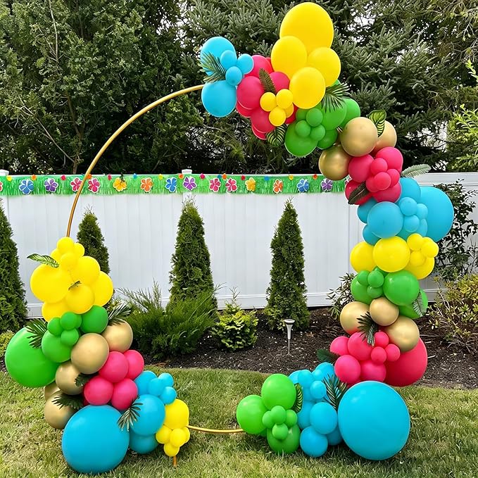 Tropical Balloons Arch kit, 131Pcs Hawaiian Summer Party Balloons Different Size with Hot Pink Green Orange Yellow Teal Blue for Tropical Hawaiian Party Decorations