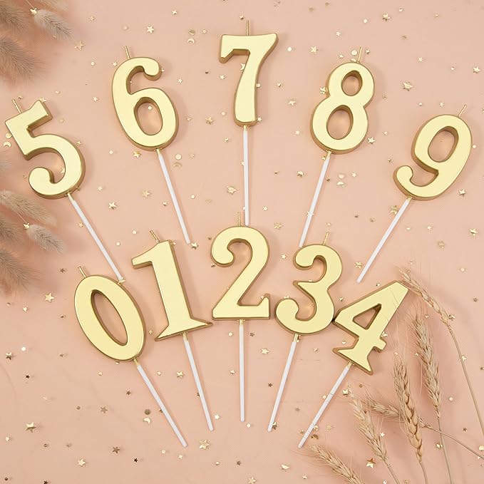 PHD CAKE 2.76 Inch Modern Gold 7 Number Birthday Candles, Gold Number Candles, Cake Number Candles, Party Celebration