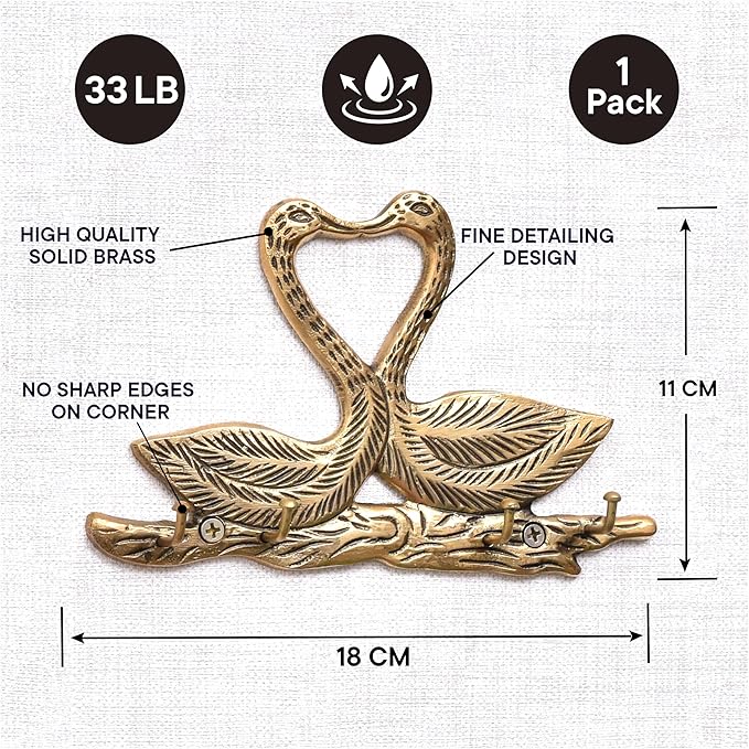 Indian Shelf 33lb. Swan Vintage Wall Hooks for Keys Decorative Gold Key Holder Antique Kids Wall Hooks Heavy Duty Coat Hook Brass Backpack Hanger