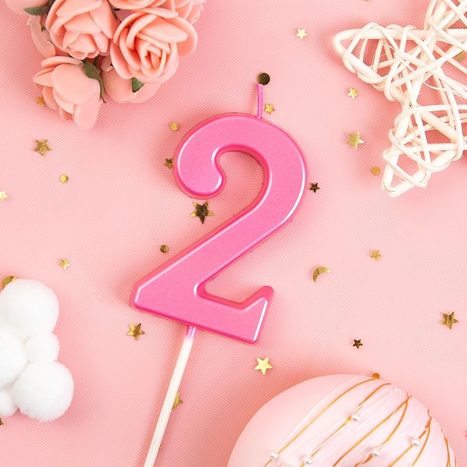 PHD CAKE 2.76 Inch Modern Pink 2 Number Birthday Candles, Pink Number Candles, Cake Number Candles, Party Celebration