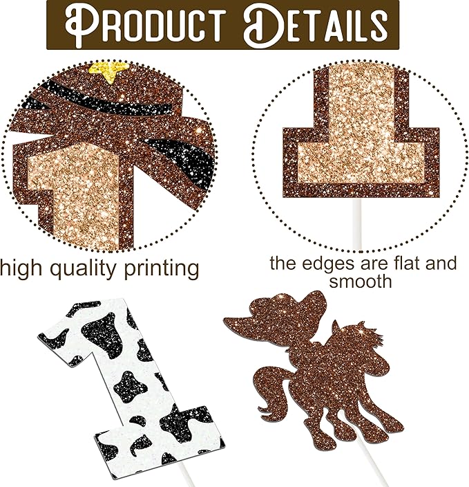 24Pcs Cowboy 1st Birthday Party Cupcake Toppers Western First Birthday Party Decorations Glitter My 1st Rodeo Party Cake Picks for Wild West Cowboy Theme Party Supplies