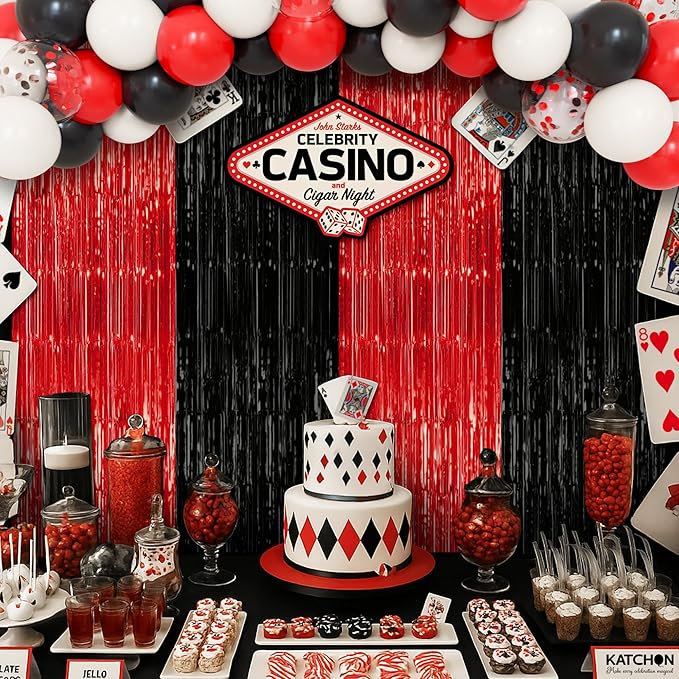 KatchOn, Huge Red and Black Party Decoration - Pack of 67 | Fringe Curtain with Latex and Confetti Balloons for Casino Theme Party Decorations | Graduation Decorations 2026 | Birthday Party Decor