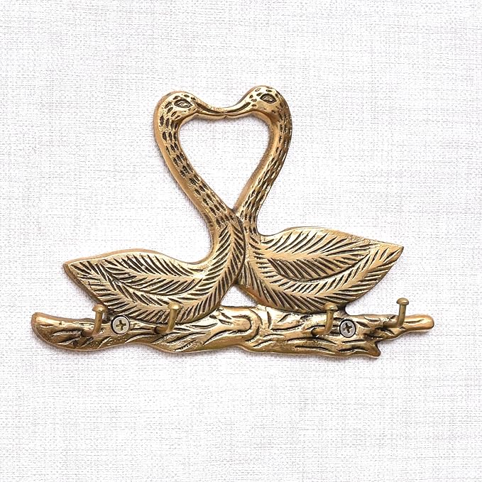 Indian Shelf 33lb. Swan Vintage Wall Hooks for Keys Decorative Gold Key Holder Antique Kids Wall Hooks Heavy Duty Coat Hook Brass Backpack Hanger