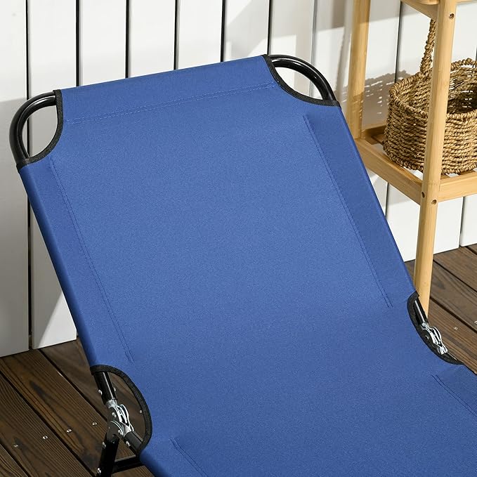 Outsunny 2 Piece Folding Chaise Lounge Pool Chairs, Outdoor Sun Tanning Chairs with 5-Level Reclining Back, Steel Frame for Beach, Yard, Patio, Blue