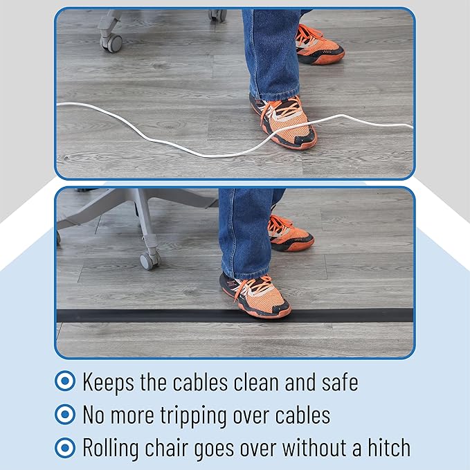 Bates- Floor Cord Cover, 30ft, Cable Cavity 0.6" (W) x 0.31" (H), Heavy Duty Wire Protector, PVC Extension Cords Hider, Protect Cords, Prevent Cable Trips, Cord Hider for Office, Home, Outdoor