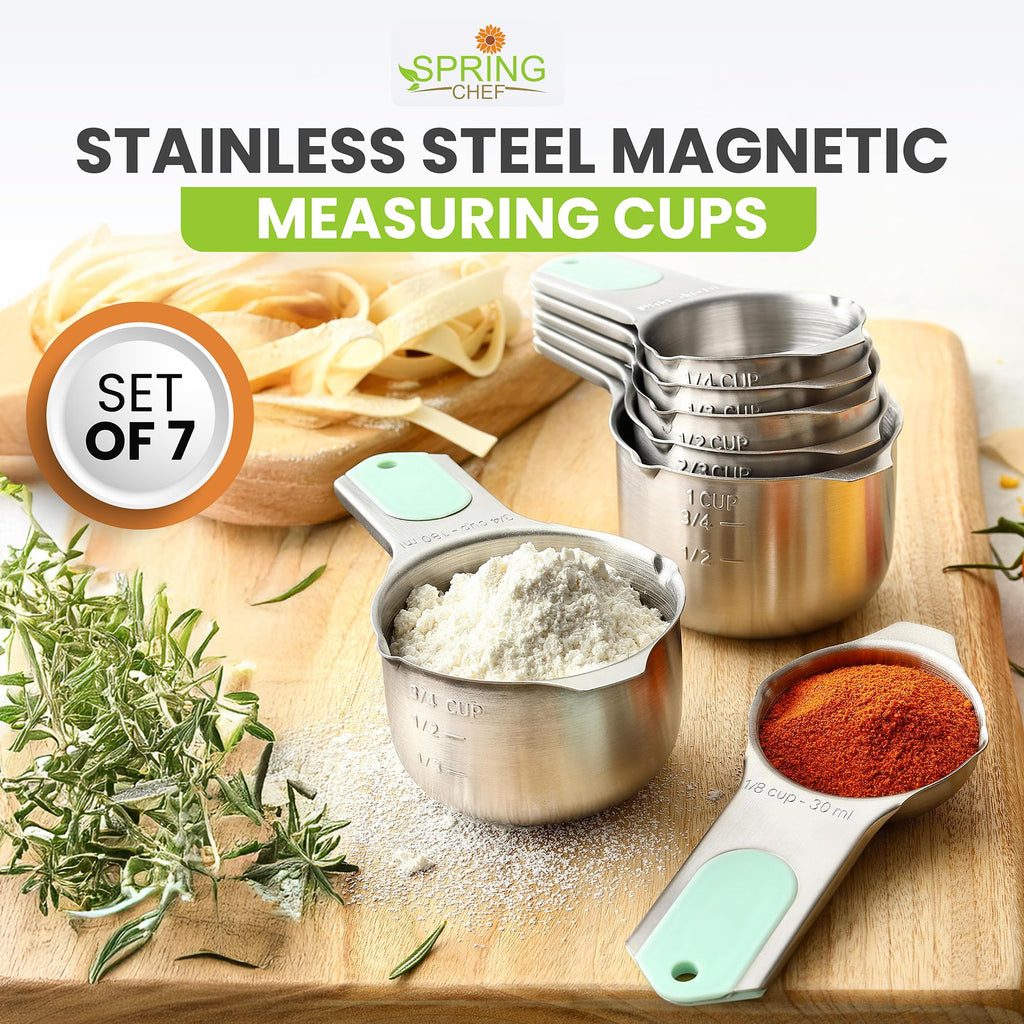 Magnetic Stainless Steel Measuring Cups Set of 7 Patented (7 Count)