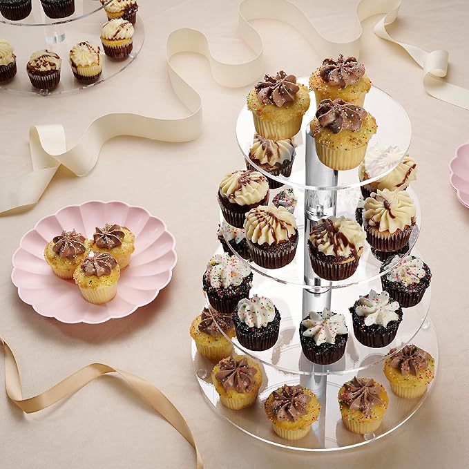 4-Tier Acrylic Cupcake Stand For 36 Cupcakes, Cupcake Tower Made with Finest Food Grade Acrylic, Cupcake Holder Designed With Glassy Stem For Modern Cupcake Display, For Wedding & Party. Clear