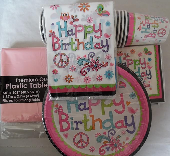 Birthday Party Supplies Kit Set Table Cover, Plates, Napkins Cups Party Bags 5 Items Bundle