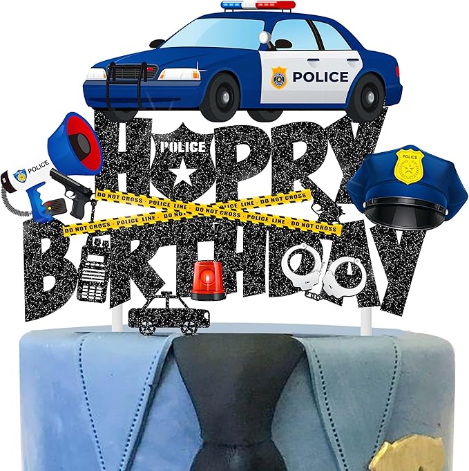 Police officer Cake Topper Police Birthday Cake Pick Police Car Birthday Party Decoration Police Party Cake Decor for Police Retirement Baby Shower Supplies