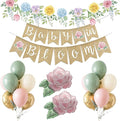 Baby in Bloom Balloon Kit - Dusty Sage Green & Pastel Pink Floral Decorations - Floral Foil Balloons & Banner Set for Girls Boho Baby Shower Spring Garden Birthday Tea Party Supplies