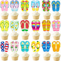 36pcs Beach Flip Flops Cupcake Toppers Summer Beach Party Cupcake Toppers Decorations Pool Decorations Supplies for Summer Birthday Tropical Luau Hawaiian Party Supplies