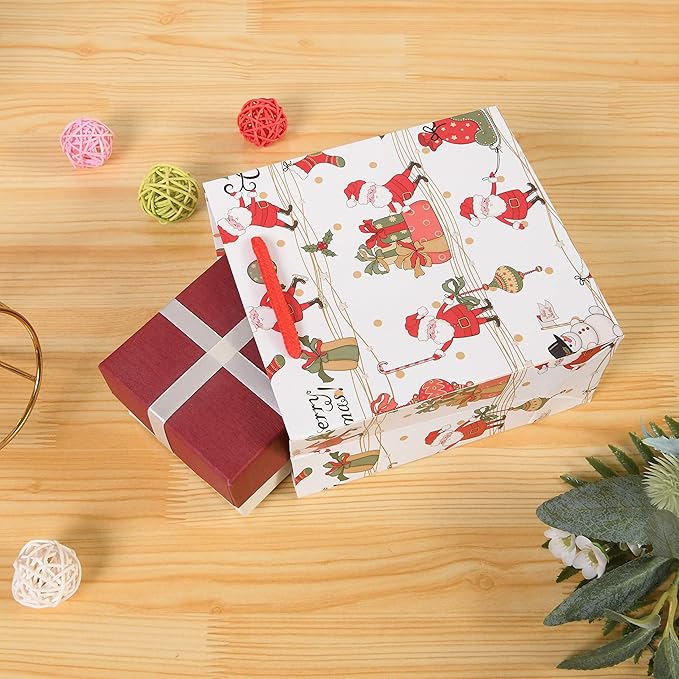 SHIPKEY 12 Pack Christmas Gift Bags, Santa Claus Holiday Paper Bags in 3 Assorted Sizes with Tissue Paper, Reusable Xmas Treat Bags for Gifts, Parties, and Holiday Wrapping