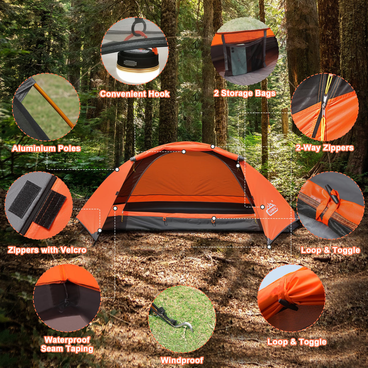 camppal 1 Person Tent for Camping Hiking Mountain Hunting Backpacking Tents 4 Season Resistance to Windproof Rainproof and Waterproof
