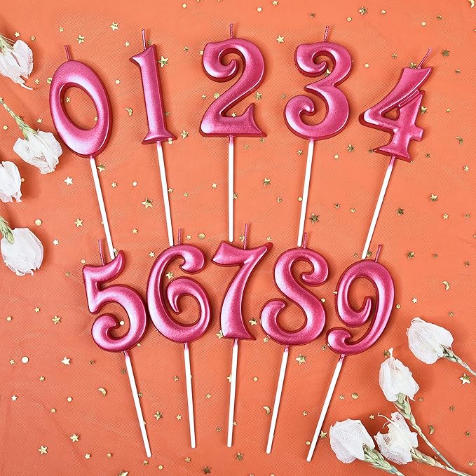 PHD CAKE 2.76 Inch Elegant Red 0 Number Birthday Candles, Cake Candles for Party Celebration
