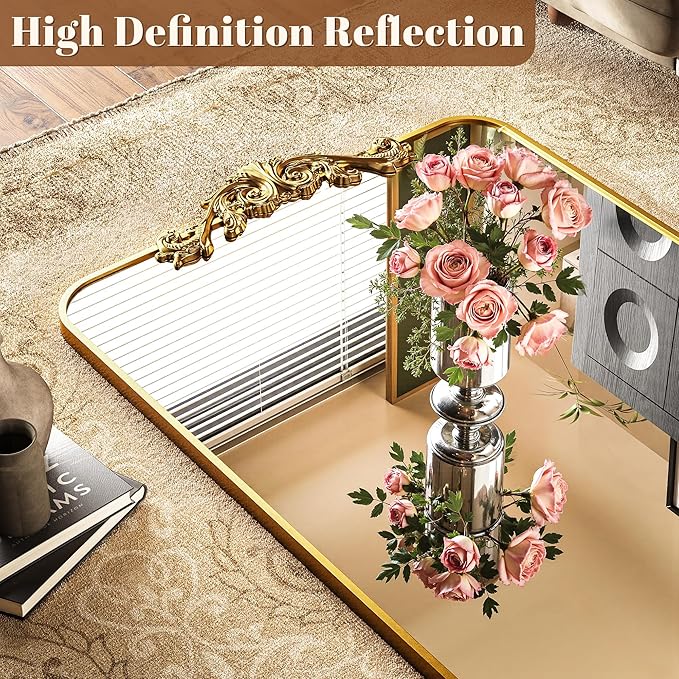Vintage Full Length Mirror, 81"x41" Floor Mirror with Carved, Full Body Mirrors for Home Decor, Standing/Hanging Large Wall Mirrors for Bedroom/Living Room/Entryway, Gold, Retro Style