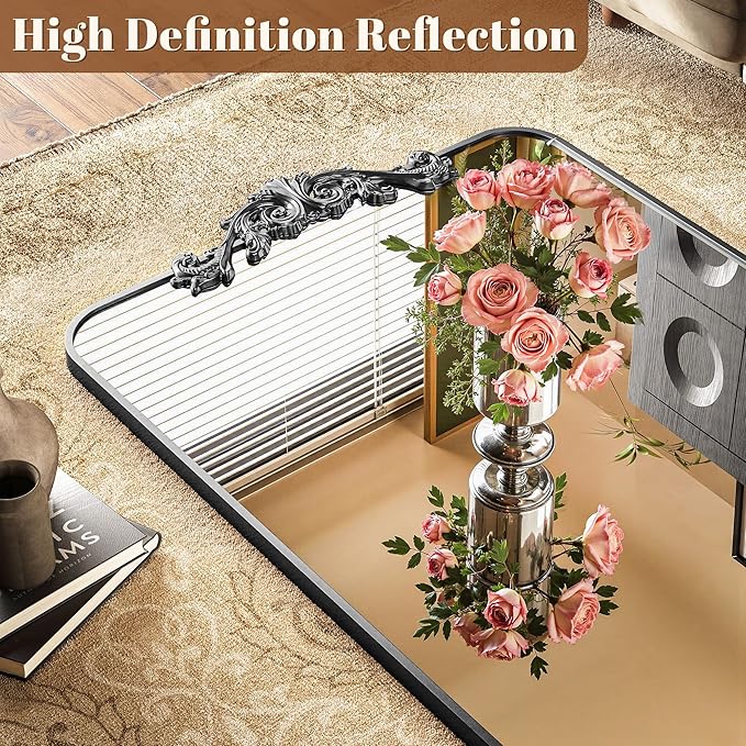 Vintage Full Length Mirror, 71"x32" Floor Mirror with Carved, Full Body Mirrors for Home Decor, Standing/Hanging Large Wall Mirrors for Bedroom/Living Room/Entryway, Black, Retro Style