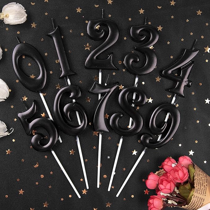 PHD Elegant Black 2.76 Inch Cake Candles - Black Number Candles for Birthday Parties